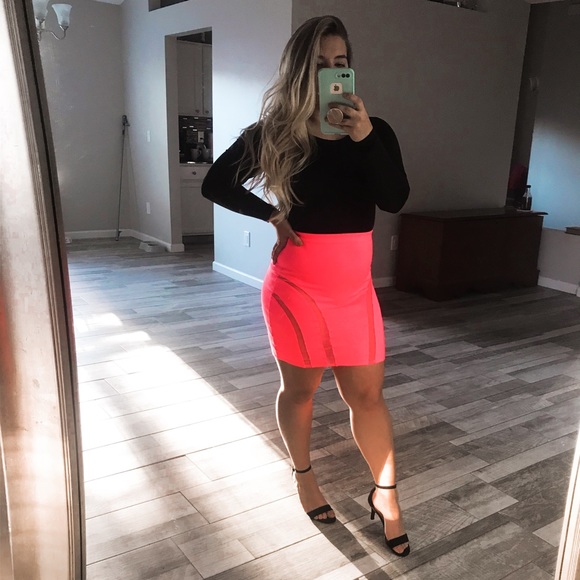 PINK High Waisted Mesh Pencil Skirt - Picture 1 of 6